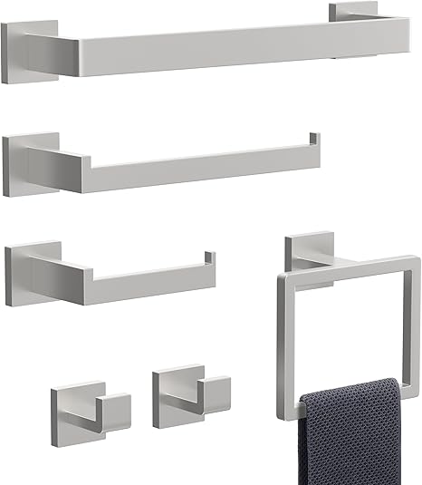 Amazon.com: 6-Piece Brushed Nickel Bathroom Accessory Set, Heavy Duty Bath Towel Bar Set ...