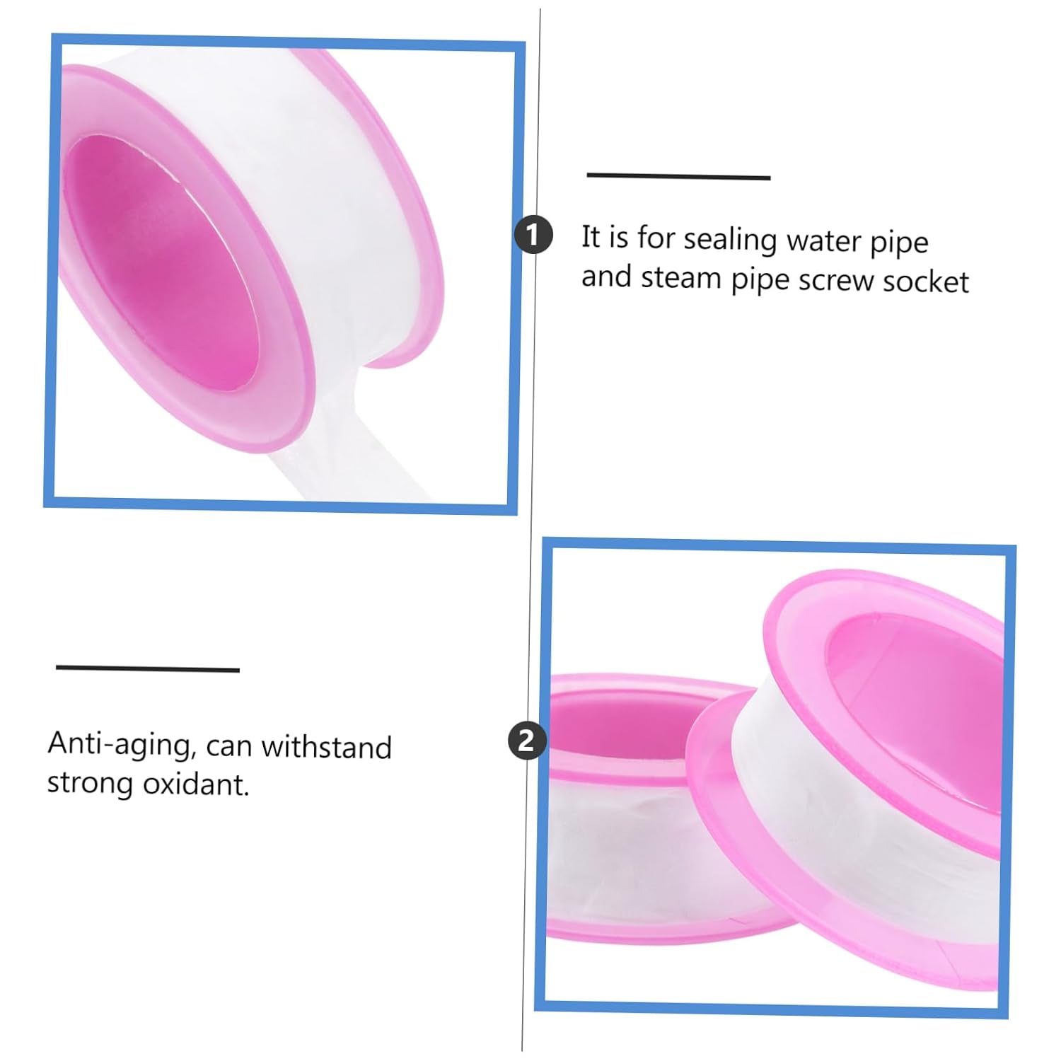 10 Rolls PTFE Plumbing Tape, Pink Sealing Strip for Pipes