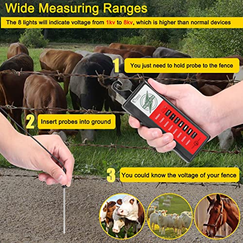 Jiangtao 1000V-8000V 8LED Luzes Portátil Digital Cerca Tester Casa Jardim Cavalo Gado Cerca Elétrica
