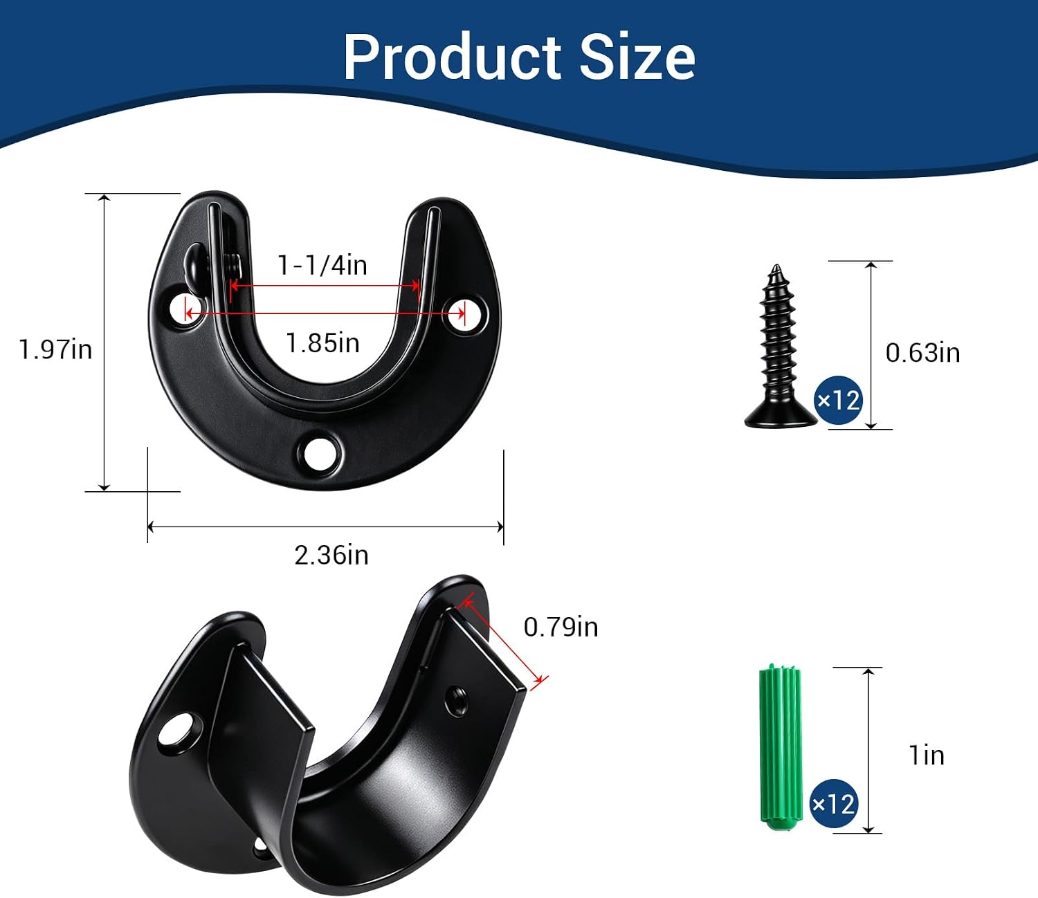 Closet Rod Holders, Closet Rod Bracket for 1-1/4 Inch Rods, Black, 4 Pack image 2