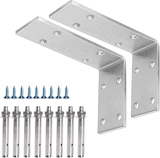 YUMORE Shelf Bracket Heavy Duty 6x4x2 in, 1/5IN Extra Thick Solid L Brackets Stainless Steel Countertop Bar Top Support Brackets Wall Mounted, Includes Hardware, 2 Pack