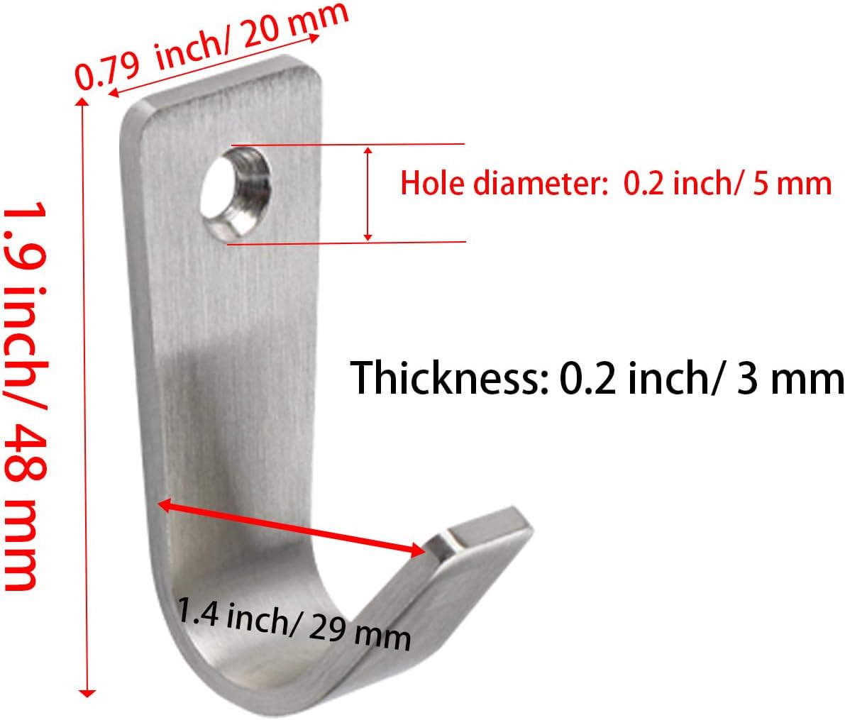 J-Shaped Clothes Hook Wall Mounted Hooks Stainless Steel Coat Hooks Single Hole Wall Mount Hooks Hanger for Hanging Coat Clothes Hat Bag Purse Towel with Screws, Silver, 12Pcs