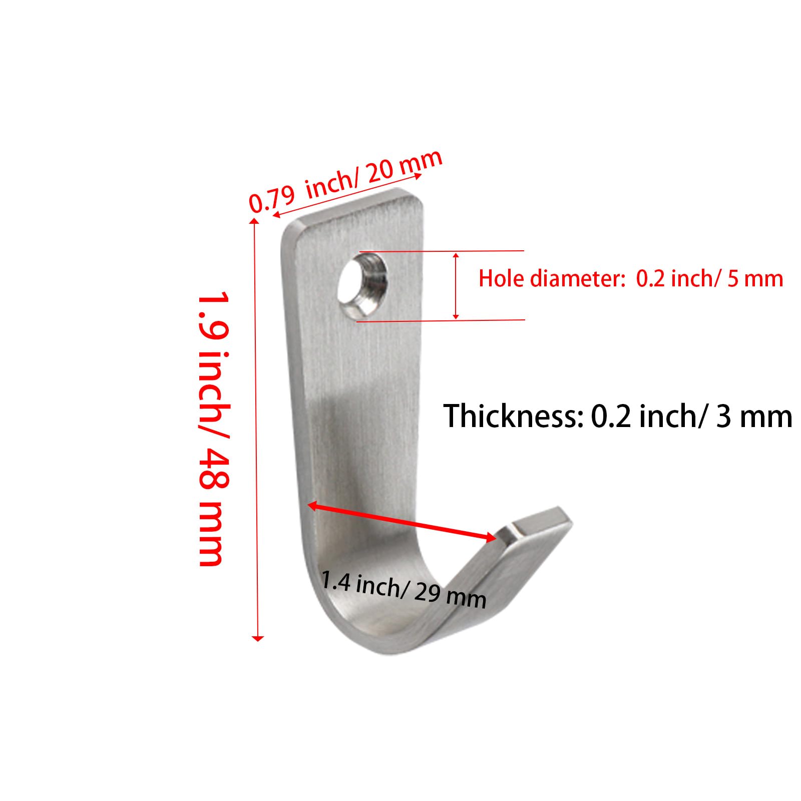 AUXBC J-Shaped Clothes Hook Wall Mounted Hooks Stainless Steel Coat Hooks Single Hole Wall Mount Hooks Hanger for Hanging Coat Clothes Hat Bag Purse Towel with Screws, Silver, 6Pcs