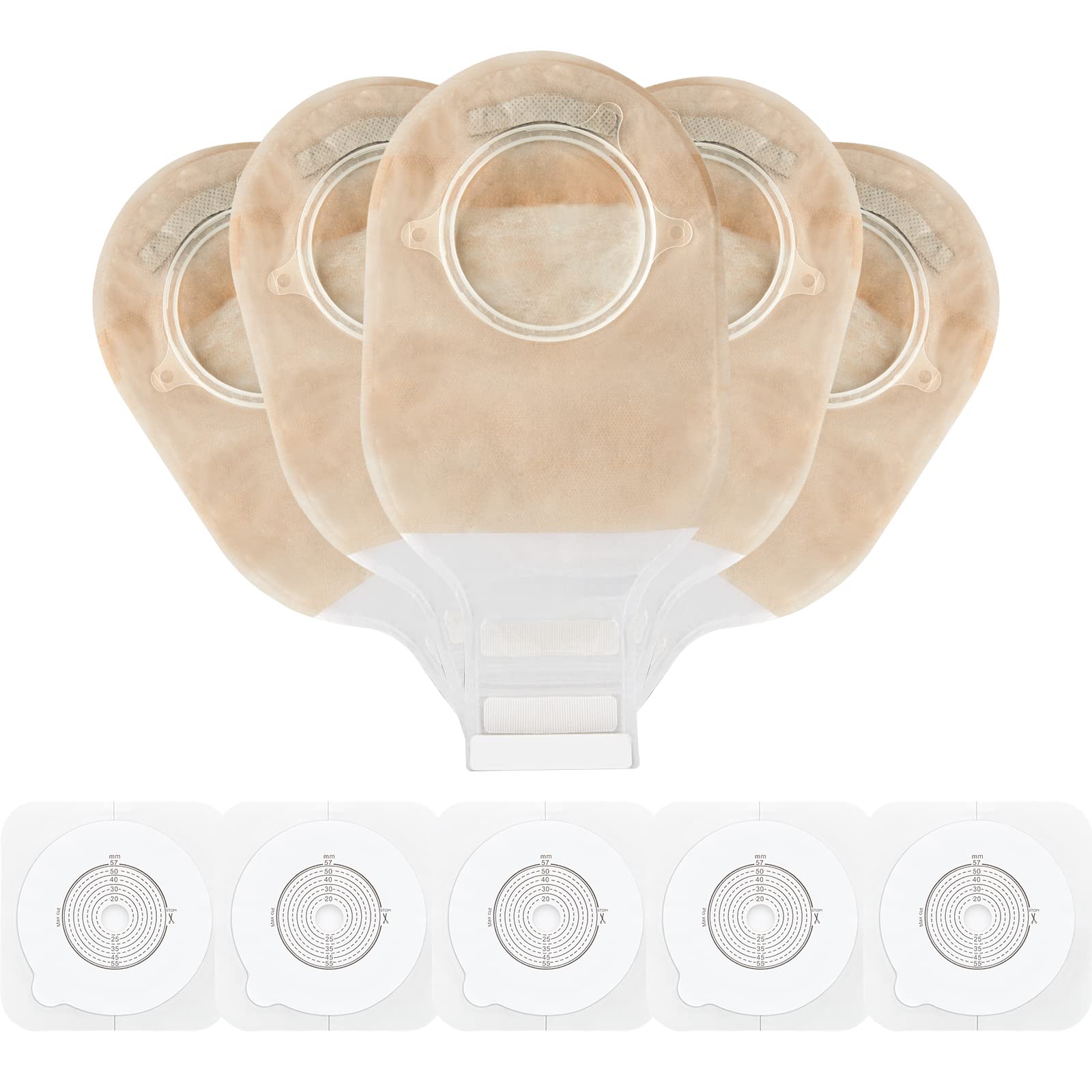 KONWEDA20PCS Ostomy Bags,Colostomy Supplies,Two Piece Drainable Ostomy Pouch for Ileostomy Stoma Care, Cut-to-Fit (15pcs Bags+5pcs Barrier)