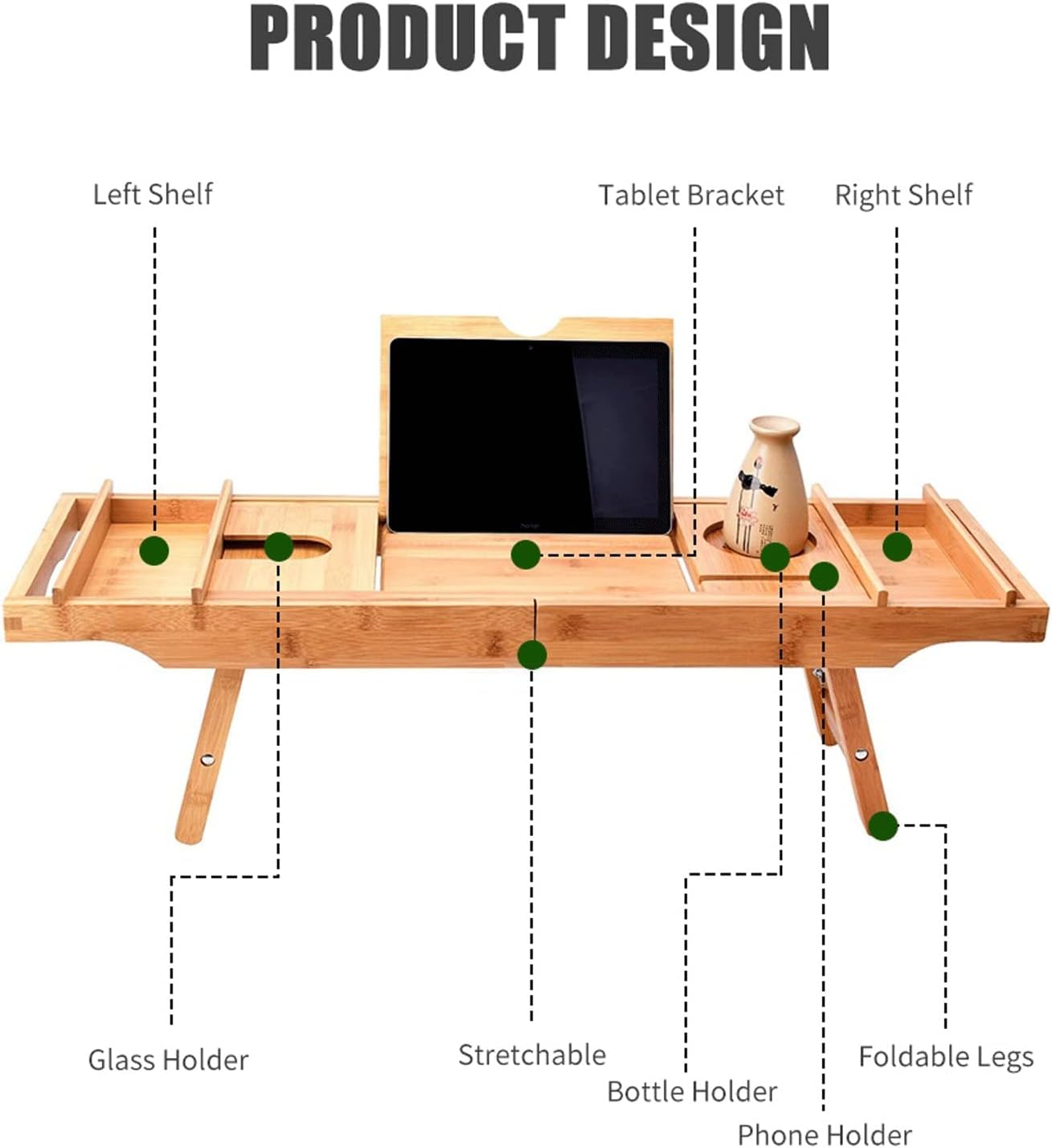 Bathroom Trays Extendable Bathtub Tray Canddy Bath Tray Wooden Bathroom Storage Spa Bath Tub Tray Bridge Shelf Organizer Reading Rack