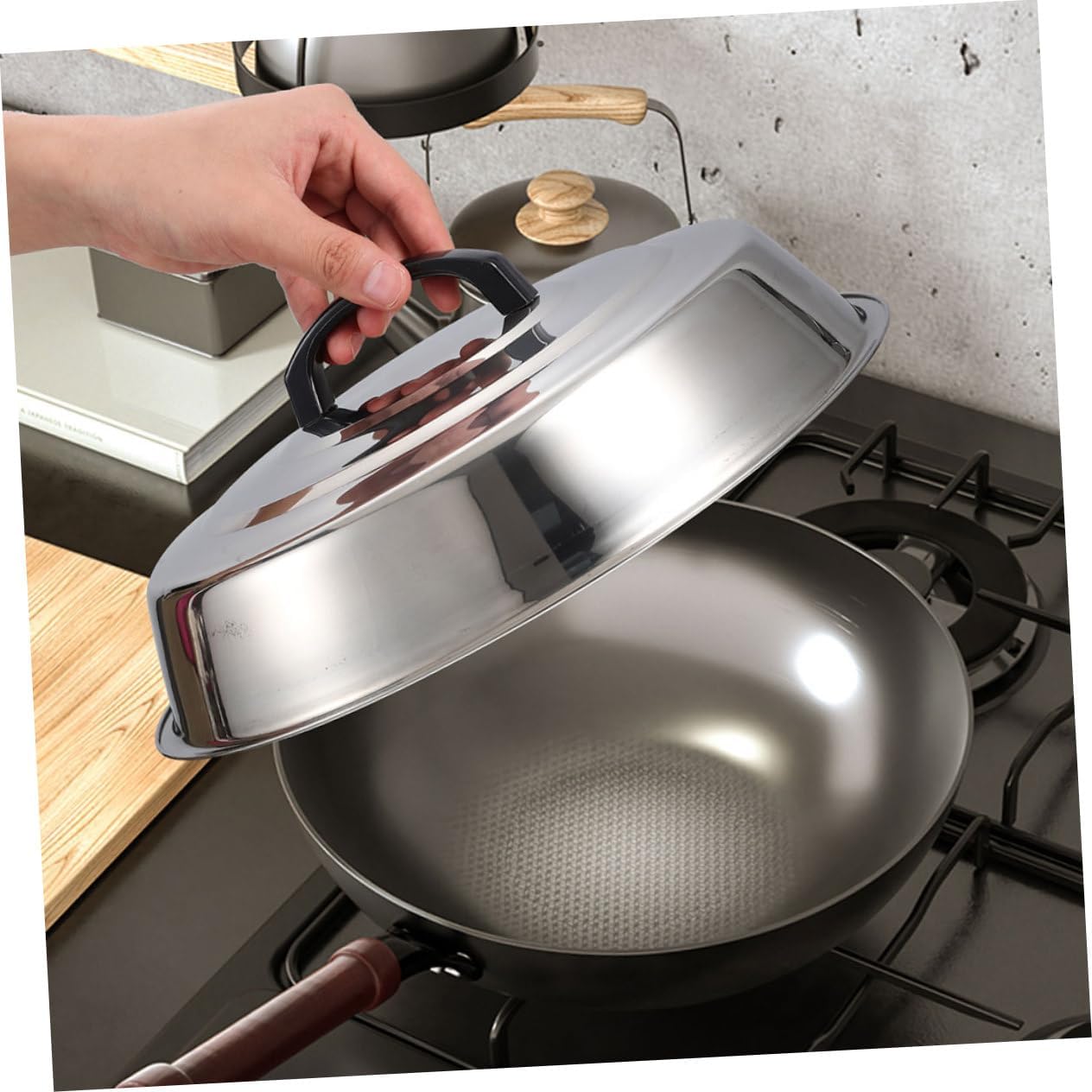 Yardwe Metal lid Metal pan lid pan lids for Frying Pans Stainless Steel pan lid Pot lids Stainless Steel lid Metal Pot lid Replacement Pot Cover Wok Cover Washable Stainless Steel Cover