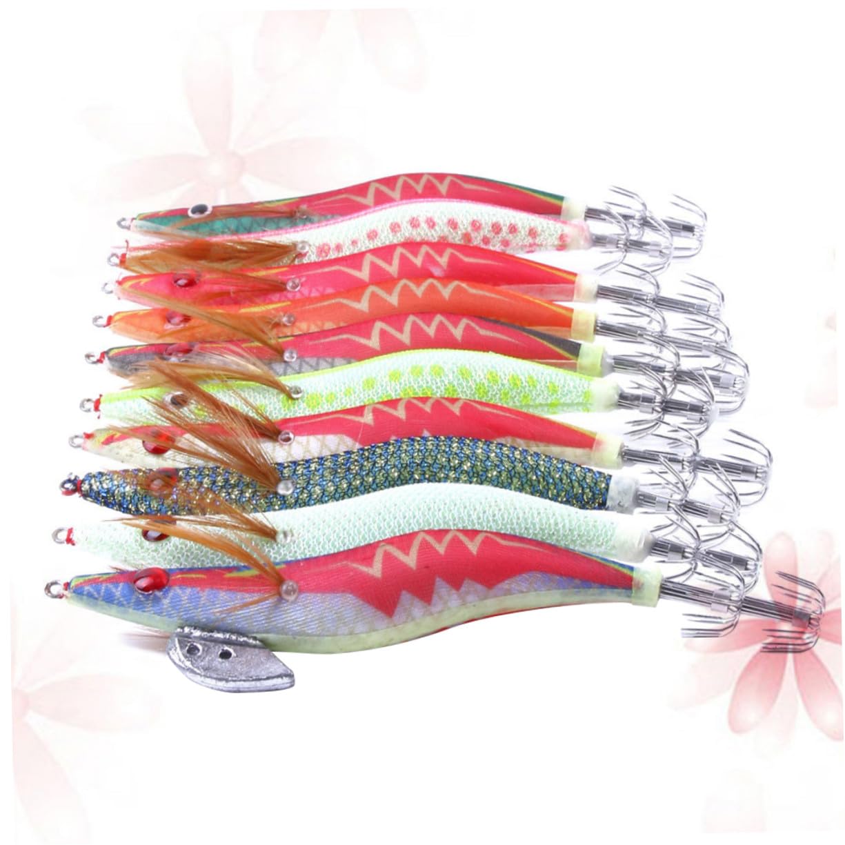 Anneome 10 Señuelos de Pesca Luminosos para Calamar y Octópodo, Cebo Artificial de Plástico Verde Claro, Alta Resistencia para Agua Dulce y Salada