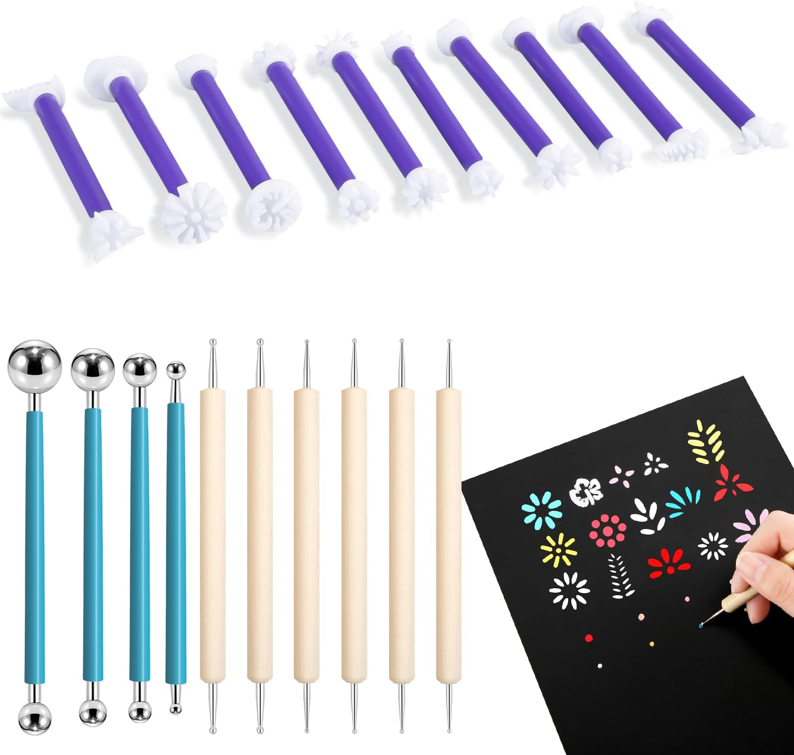 Lanties 20 Pcs Dotting Tools for Painting Flower Petal 20 Shapes Dotting Pens Mandala Dot for Canvas Embossing Back to School Tools