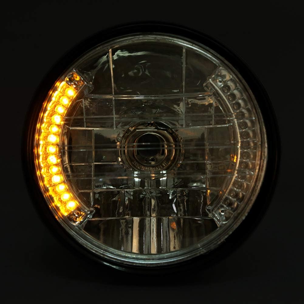 Ejoyous Phare de Moto Rétro, 7 Pouces, Projecteur LED Rond Universel, Noir, 12V 35W, avec Support de Montage, Clignotant