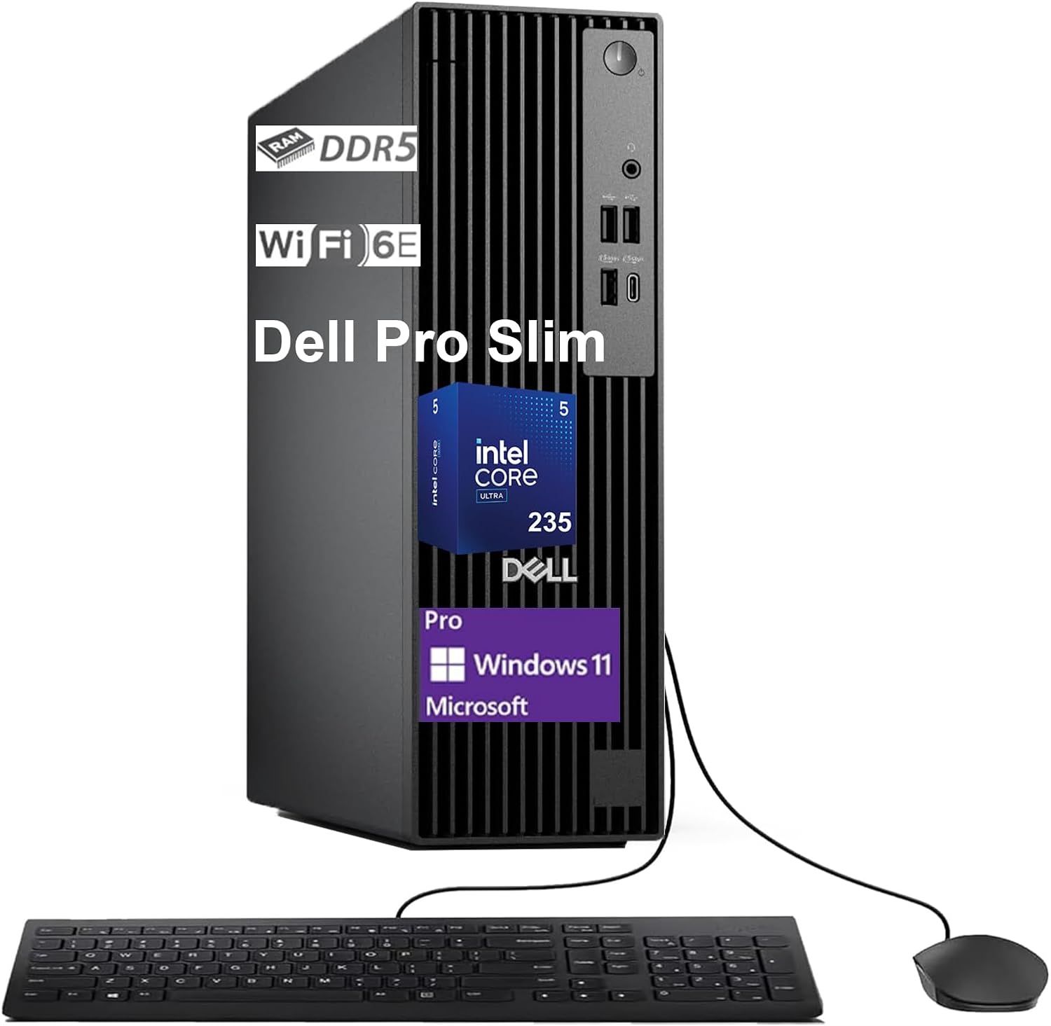 Dell Pro Slim Business Desktop (Next-Gen Optiplex 7020 SFF) Intel Core Ultra 5 235, up to 5 GHz, 32GB DDR5 RAM, 1TB SSD, HDMI & DP, WiFi 6E, RJ-45, Windows 11 Pro, Wired KB & Mouse