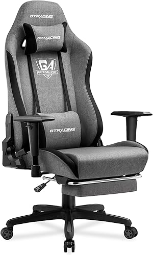 GTPLAYER Silla de juegos con reposapiés, tela transpirable, silla ergonómica grande y alta para computadora, 350 libras con soporte lumbar ajustable