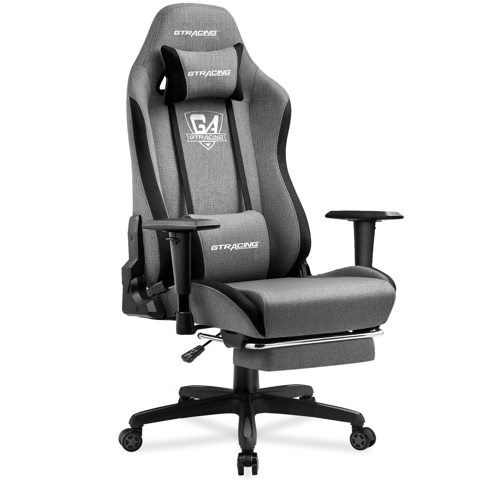 GTRACING Gaming Chair with Footrest, Fabric Breathable Big and Tall Ergonomic Computer Chair 350 lbs with Adjustable Lumbar Support and Recliner High Back Game Chair for Office Gaming, Grey