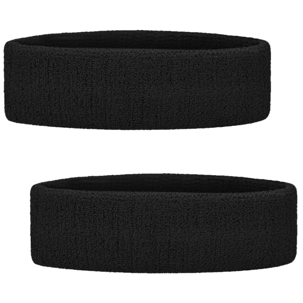 GOGO 2PCS Black Head Band Sports Headband Sweatband Athletic Terry Cloth