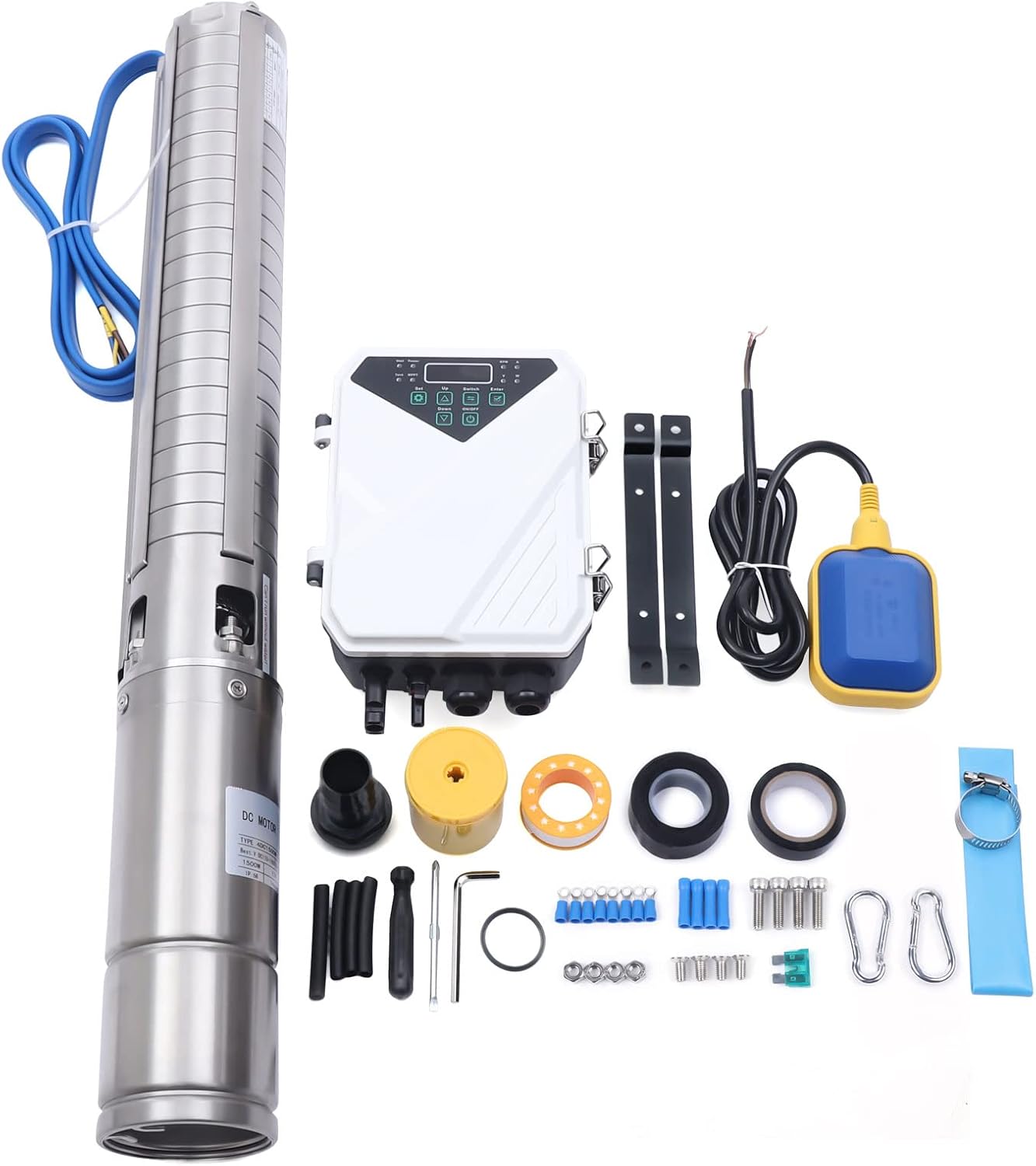 1500W Solar Water Pump - 110V Submersible Deep Well Pump, 666Ft Max Head, 21GPM Flow Rate, Complete Solar Pump Kit with MPPT Controller & Stainless Steel Construction.