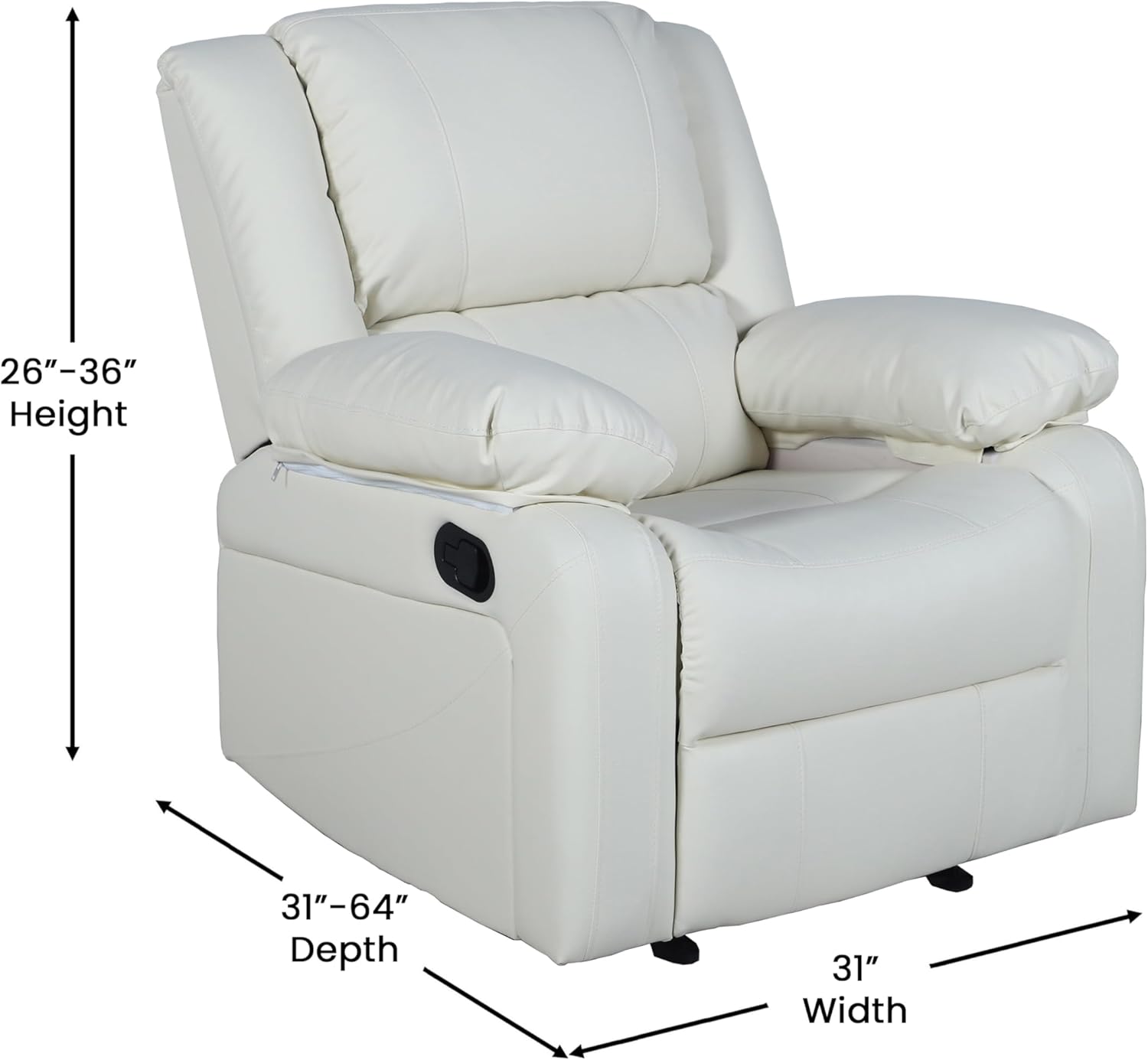 EMMA + OLIVER Serenity Series Cream Faux Leather Recliner