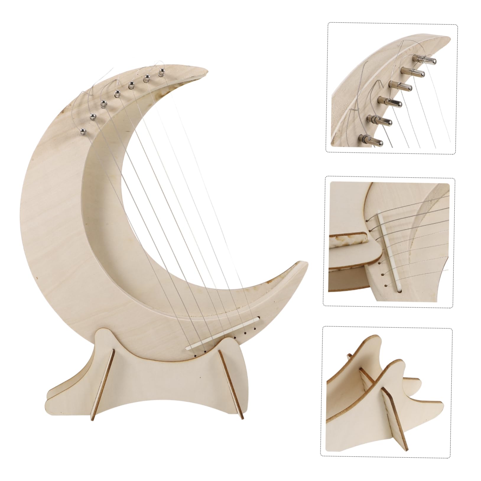 Toyvian Lyre harpe en bois à 7 cordes avec base portable en forme de lune instrument de musique pour débutants et enfants pour la pratique de la musique et la décoration de la maison