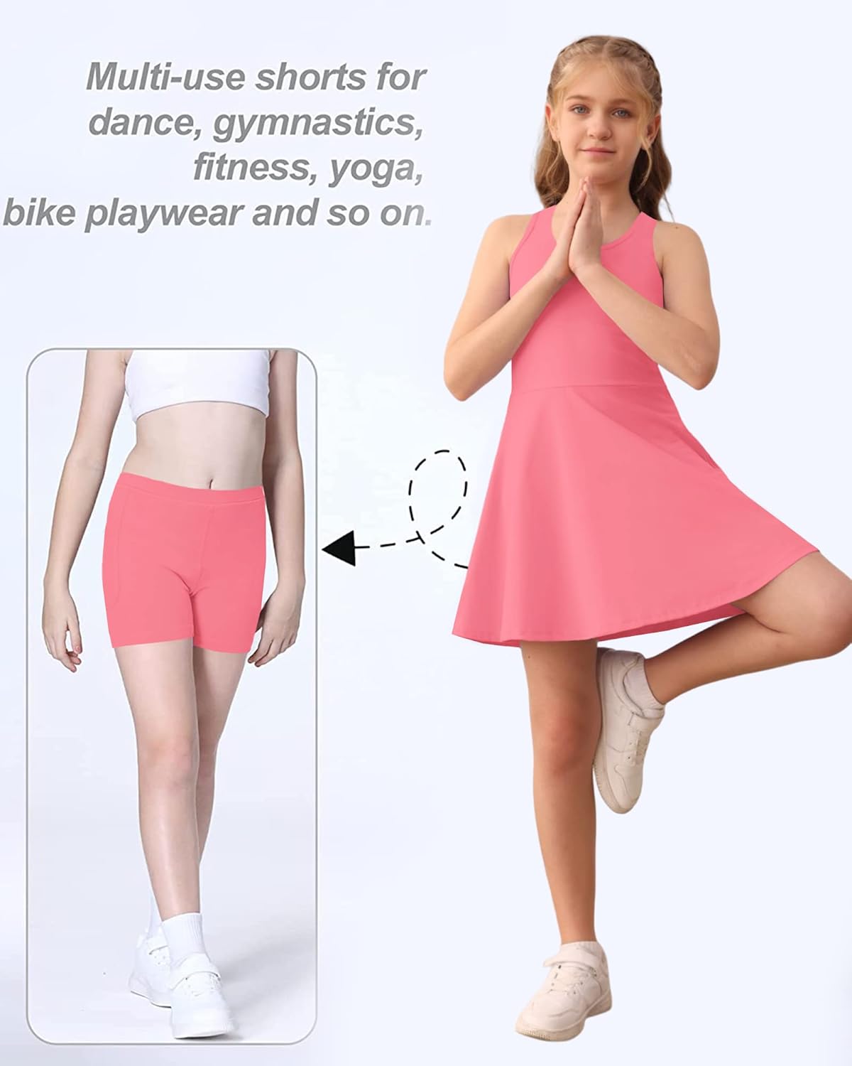 Haloumoning Girls Sleeveless Tennis Dress Kids Racerback Golf Dress School Sports Dresses Outfit with Shorts Pockets - Image 6