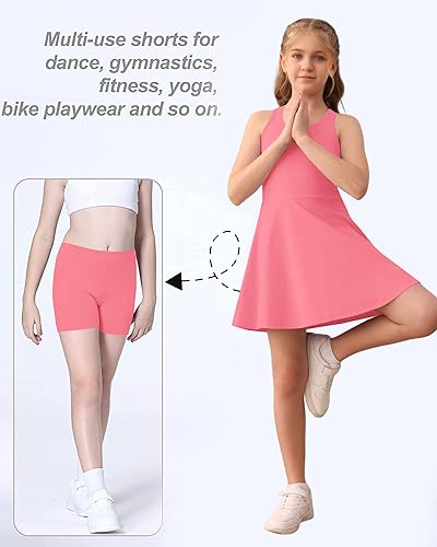 Miniatura 6 de Haloumoning Vestido de tenis sin mangas para niñas, vestido de golf con espalda cruzada para niños, vestido deportivo escolar con bolsillos cortos