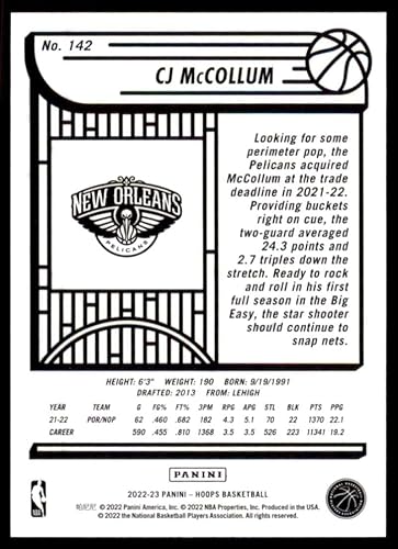 Miniatura 2 de 2022-23 Panini NBA Hoops #142 CJ McCollum New Orleans Pelicans Officially Licensed Basketball Card