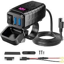 Motorcycle Dual USB Charger for Harley-Davidson Fat Boy 2018-2026,Fast Charging Quick Disconnect SAE to USB Waterproof Accessories with Voltmeter,Red Screen