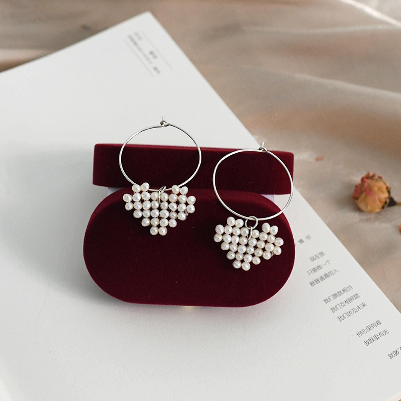 SALAN Orecchini A Cerchio di Perle d'Acqua Dolce Naturali 925 Gioielli A Cuore in Argento Sterling per Le Donne Regalo di Nozze Nuovo