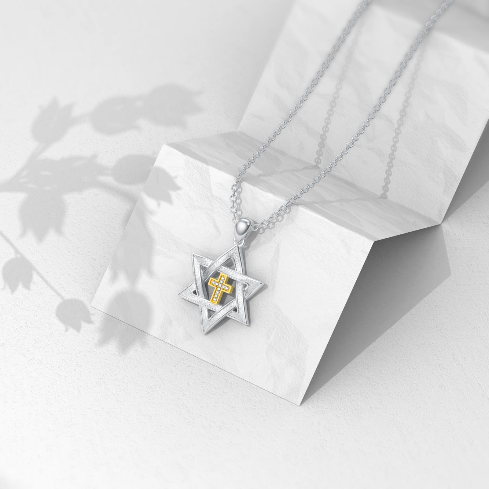 Collana con ciondolo a forma di stella di David, da donna, in argento Sterling 925, con ciondolo a forma di stella di Davide, con diamanti