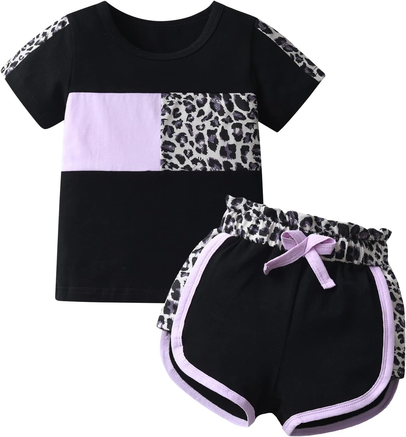 Pig SongBaby Girl Clothes Leopard Printed Summer Toddler Casual Short Sleeve Tops and Shorts Outfits