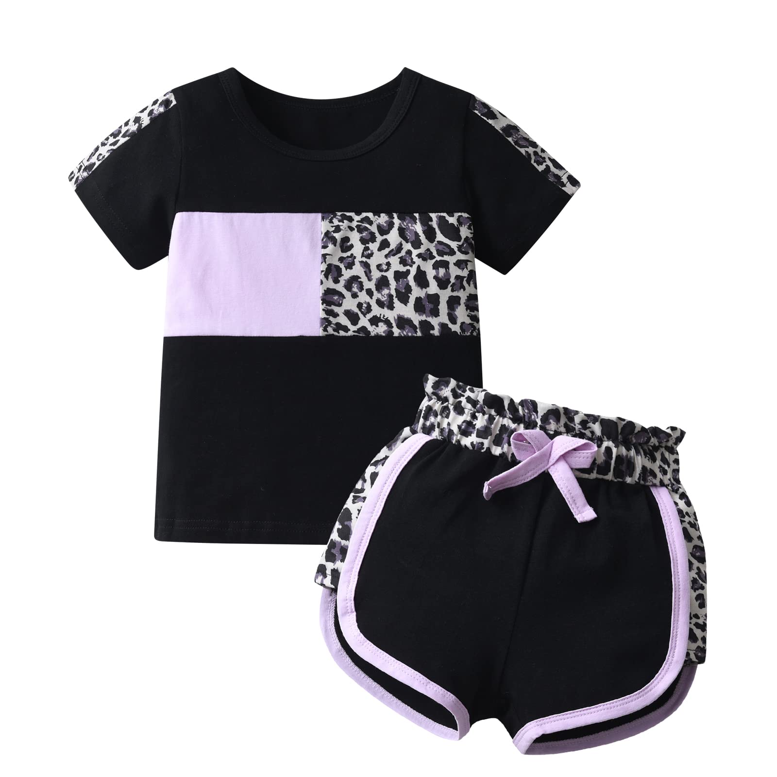 Pig SongBaby Girl Clothes Leopard Printed Summer Toddler Casual Short Sleeve Tops and Shorts Outfits