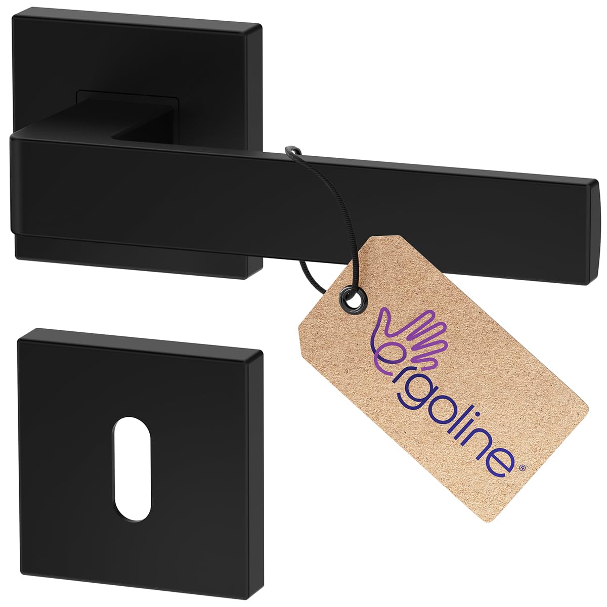 ERGO Schwarz Türbeschlag Türgriff für Zimmertüren Schwarz Matt Eckig Drückergarnitur, Türbeschlag, Türklinke, Türdrücker