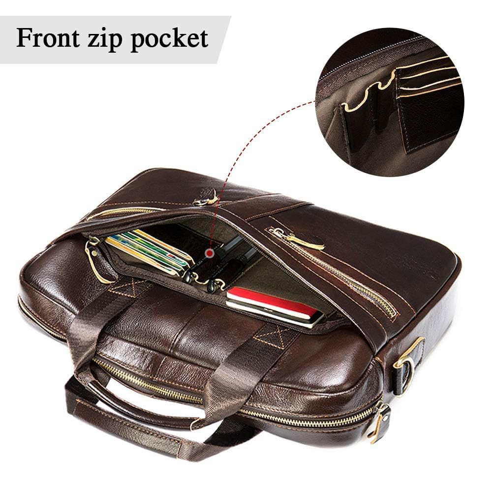VINBAGGE Ventiquattrore Uomo, Borsa Porta PC 15.6 Pollici Borse Vera Pelle per Laptop Borse Valigetta Cuoio Cartella Portadocumenti da Ufficio Lavoro Regalo per Uomo
