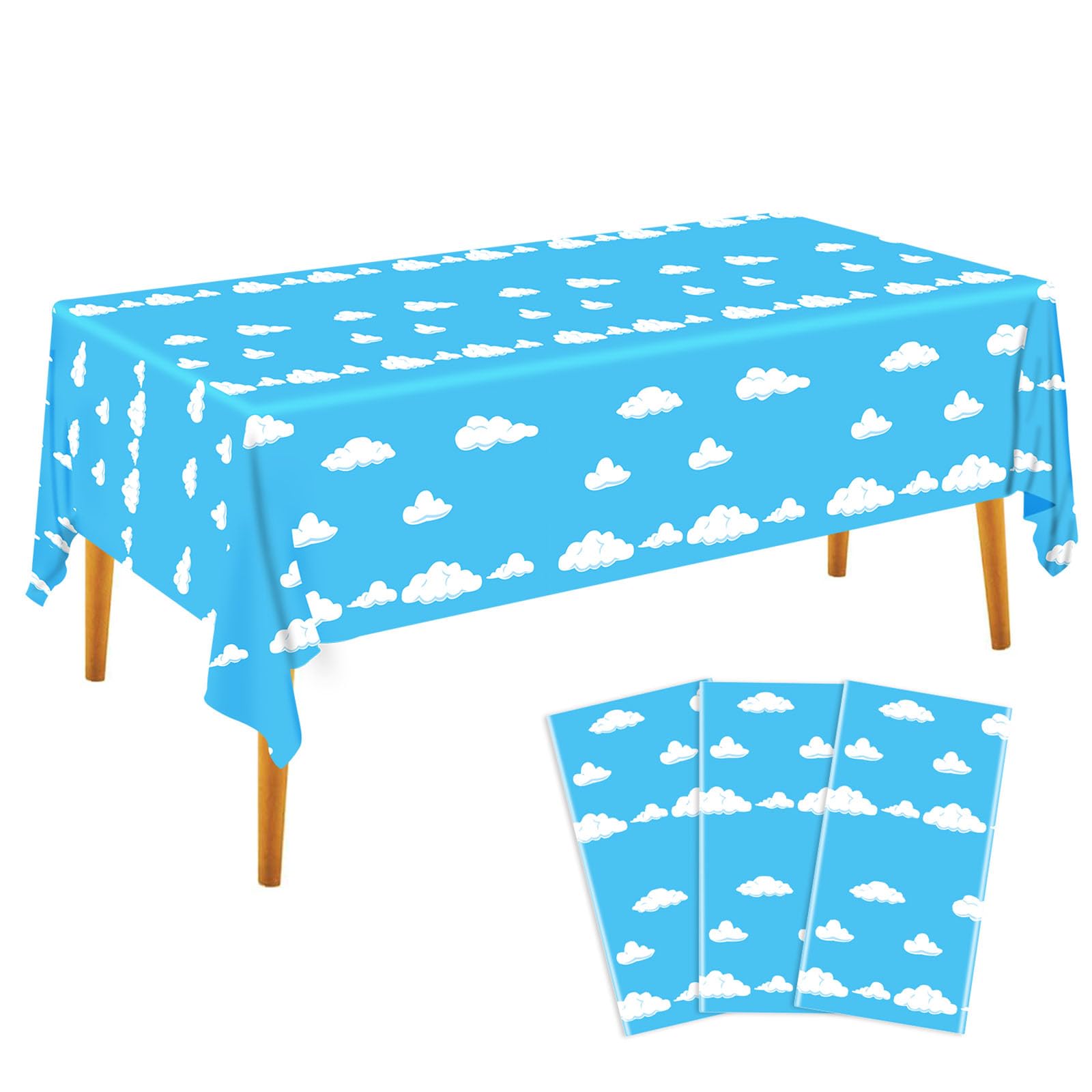 Blue Sky White Clouds Birthday Party Supplies Cartoon Story Tablecloth Party Table Cover Cartoon Table Banner for Baby Kids Shower Birthday