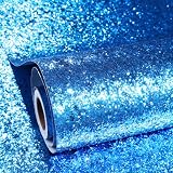 ReWallpaper Blue Glitter Wallpaper Stick and Peel Chunky Glitter Contact Paper for Cabinets Dresser Craft Removable Blue Sparkle Wallpaper Waterproof Fabric Roll for Bedroom Bathroom Walls 15.8inx10ft