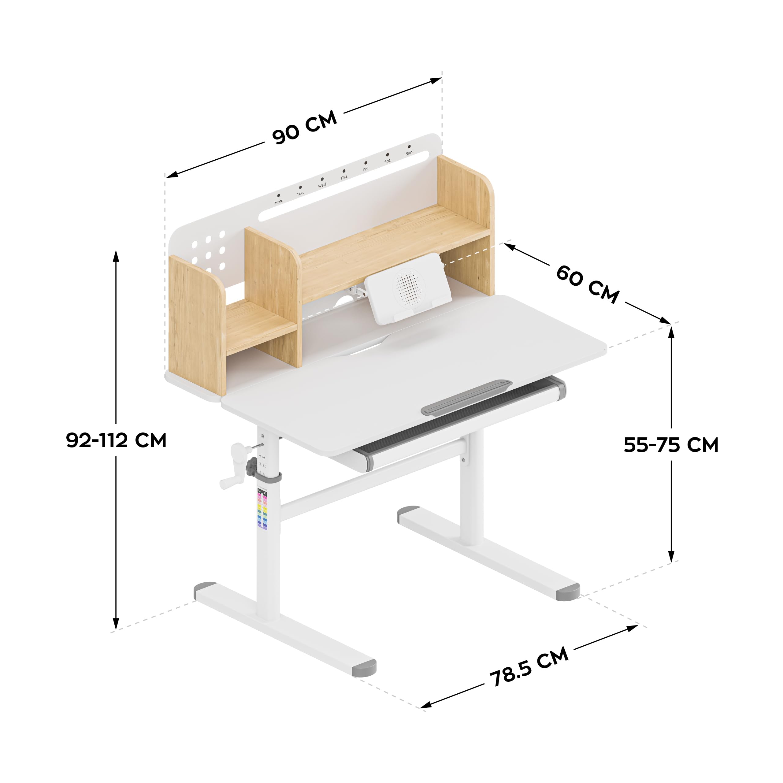 TULANO Mark Adler Study 5.0 Wood – Schreibtisch Kinder ab 6 Jahren höhenverstellbar – Ergonomischer Kinderschreibtisch neigbar mit mitwachsender Funktion, Schublade & Buchstütze – 90 x 60 cm – Eiche