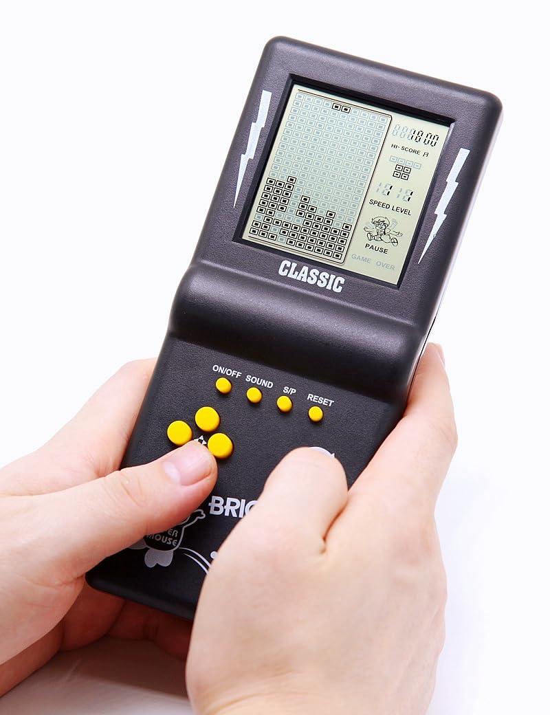 CZT Nuova console di gioco in mattoni grande schermo puzzle nostalgico classico integrato 23 giochi velocità/difficoltà regolabile alimentato da 2 batterie AA (non incluse) miglior regalo (nero)