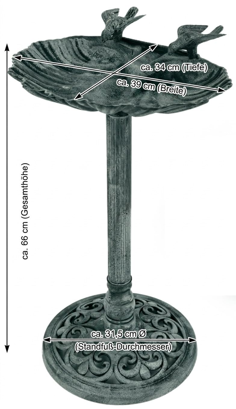 Bambelaa! Vogeltränke mit Standfuß Winterfest Vogelbad Stehend Groß Garten Terrasse Balkon Wassertränke für Vögel Zubehör Futterschale Rund Vogelbecken für Wildvögel aus Kunststoff ca. 39 x 34 x 66 cm
