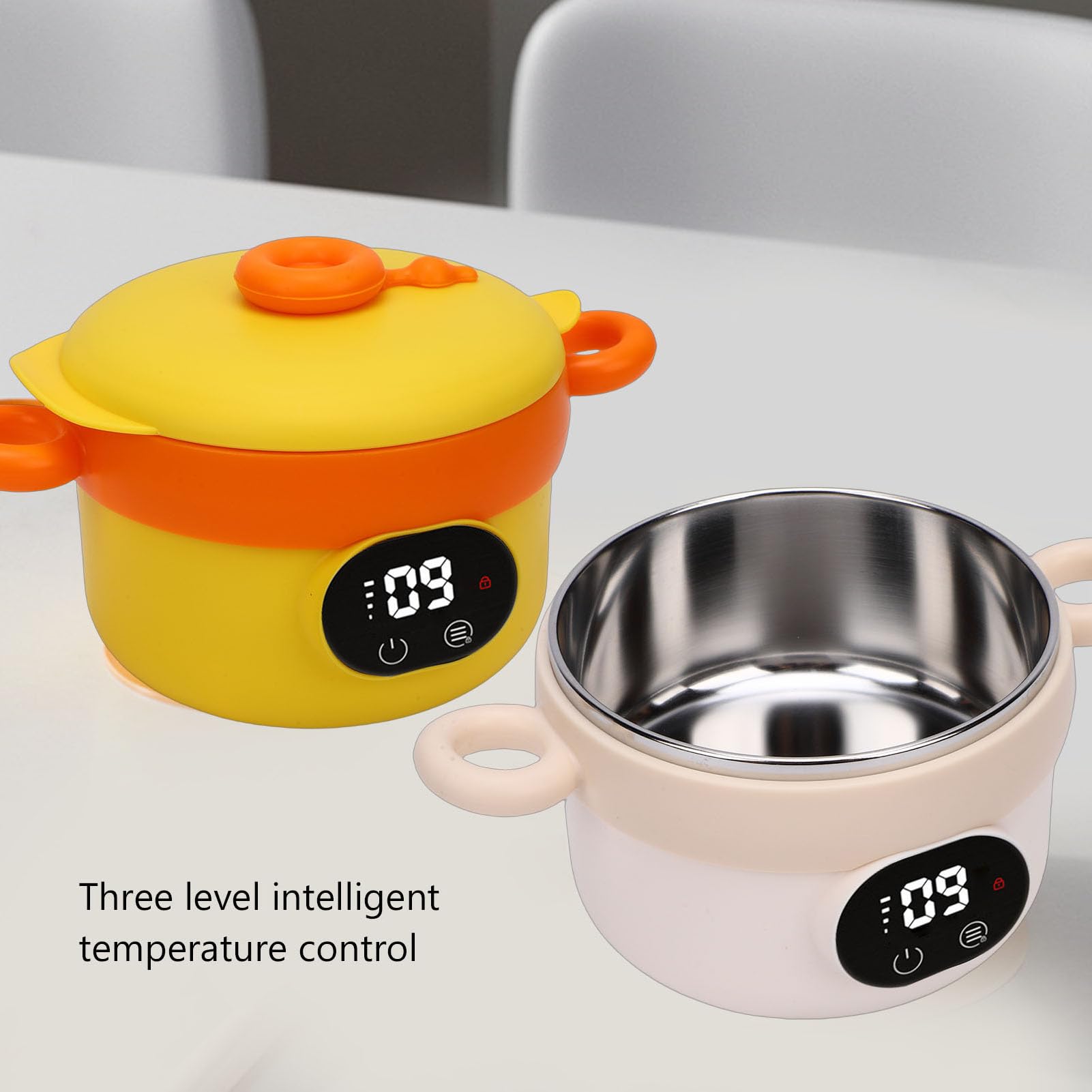 Baby Food Heating Bowl Rechargeable Smart Temperature Control Stainless Steel Portable for Porridge and Purees Travel Use (Milk Apricot) — view 2