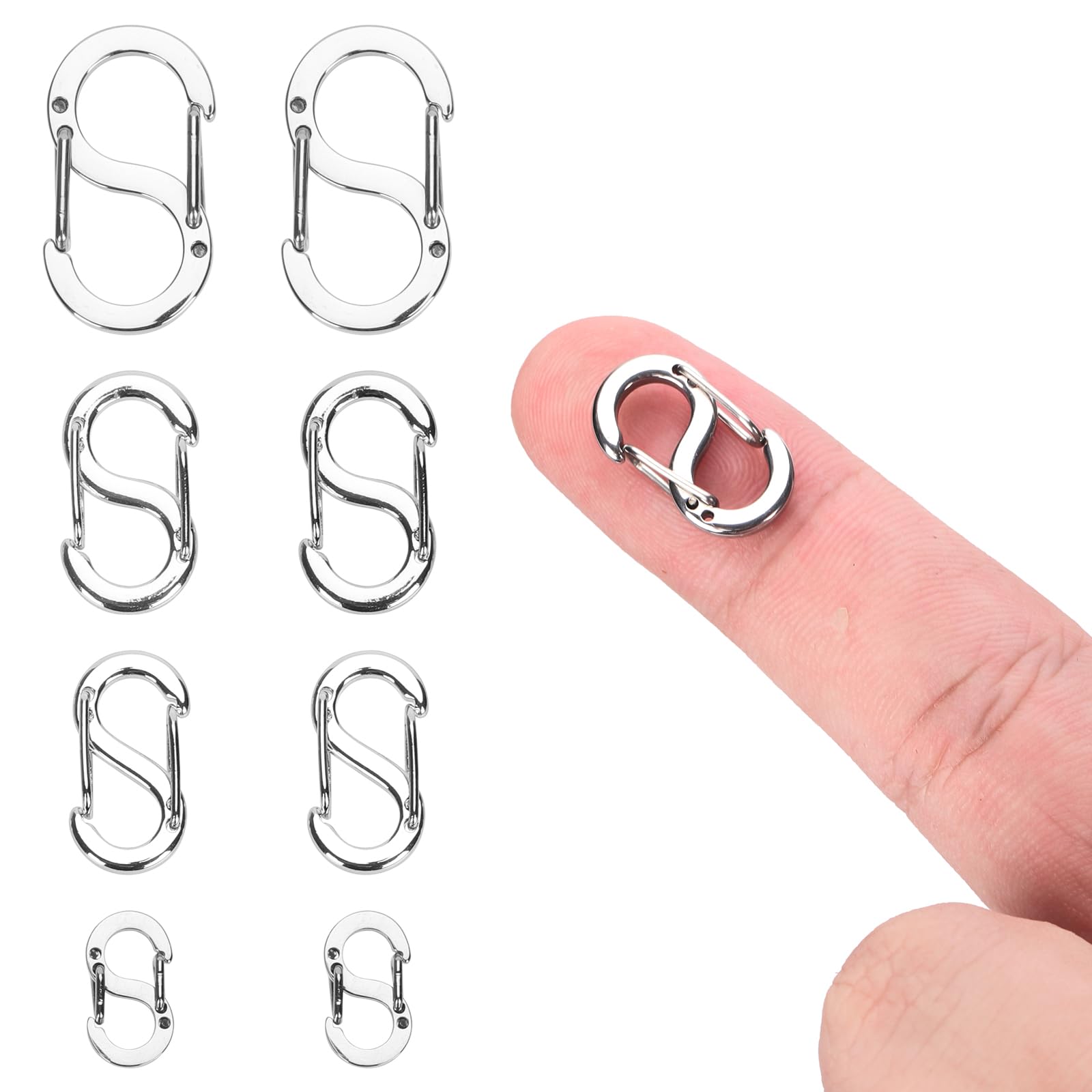 8pcs Double Opening Shortener Clasps, Necklace Clasp and Closures Stainless Steel Bracelet Connectors Necklace Clip Shortener Charm Clasp for DIY Jewelry Making and Repair (4 Sizes, Silver)