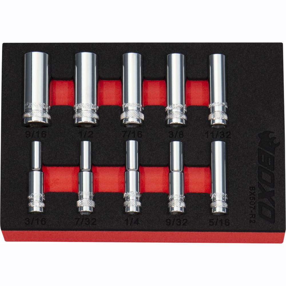 1/4" Imperial Deep Socket Set 12 Point 10 PCE BOXO BX507-R2
