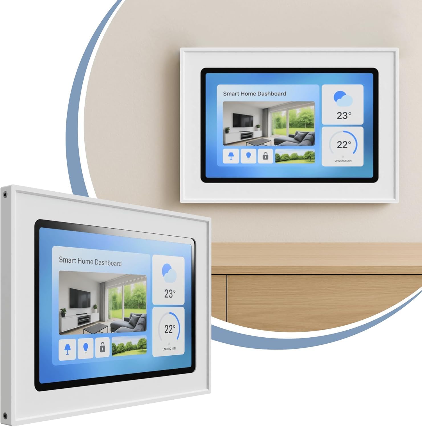 Tablet Wandhalterung für Lenovo Tab M11 (11 Zoll, TB330) - Passgenaue & Flache Bilderrahmen-Optik für Smart Home Display - Feste Montage mit Kabelführung - Weiß
