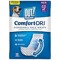 OUT! Pannolini monouso per cani maschi, Impacchi maschio assorbenti con, di adattamento a prova di perdite XS, S – Confezione da 12
