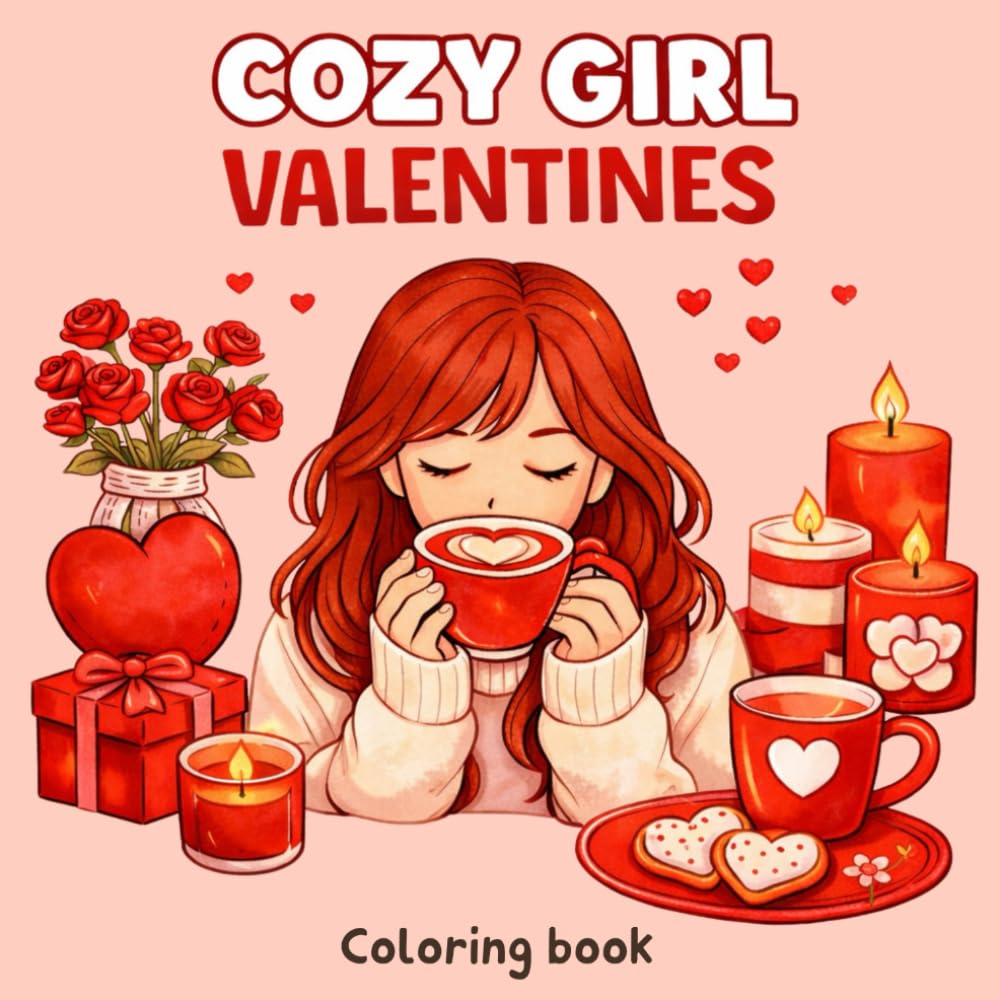 Cozy Girl Valentines Coloring Book: A Cozy Girl Life Coloring Book with Cute Valentine Moments, Self-Care Scenes, and Relaxing Pages for Adults (100 coloring pages)