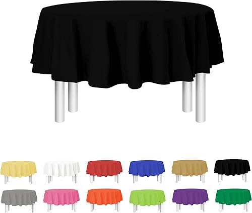 Mantel de plástico desechable negro para mesas redondas (paquete de 12) manteles de 84 pulgadas para fiestas, eventos y bodas, interiores y
