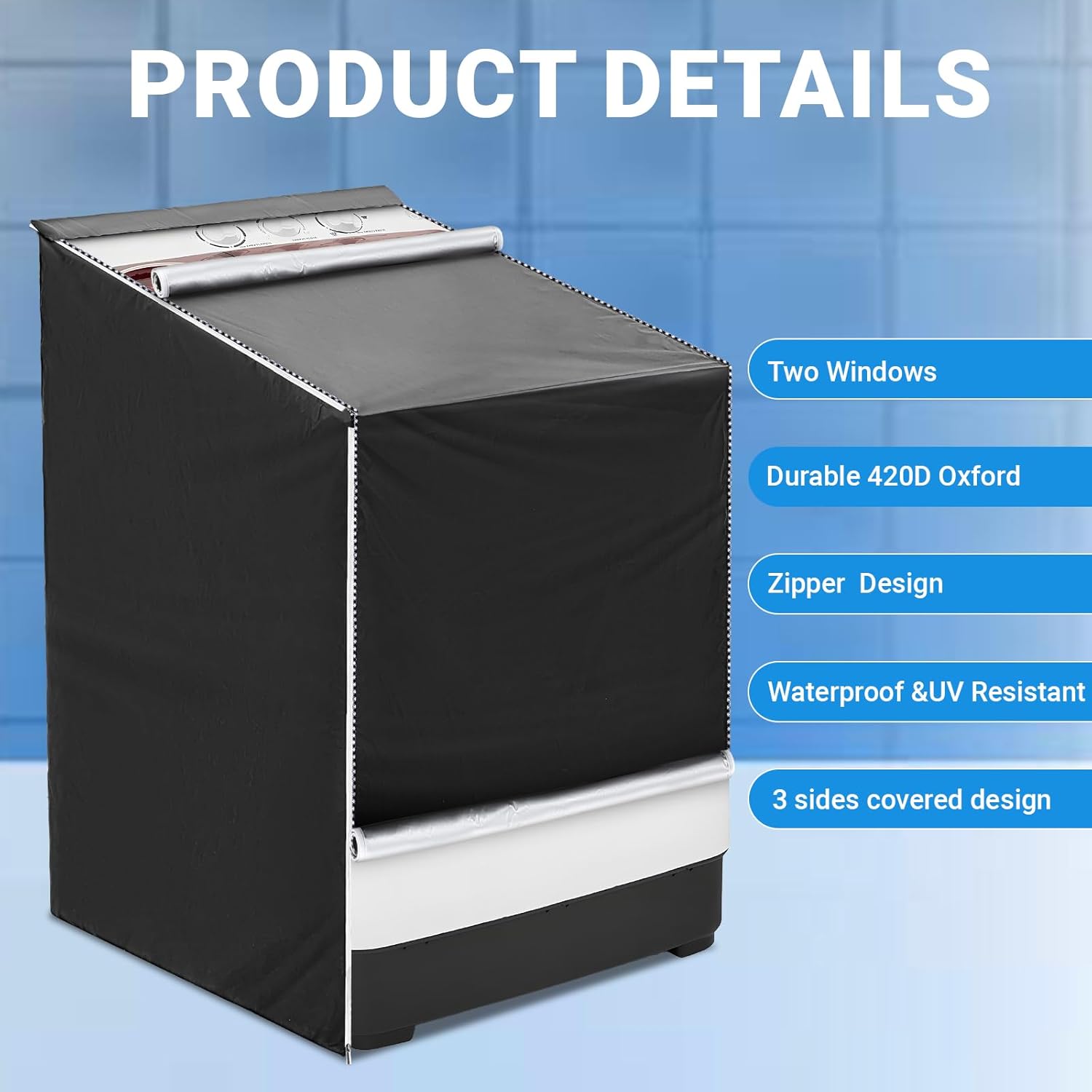 2 Pack Washer and Dryer Cover Waterproof Washer/Dryer Cover for Top and Front Load Washer Dryer Zipper Design Sunproof washer and dryer covers for Most Front-loading Machine, Black