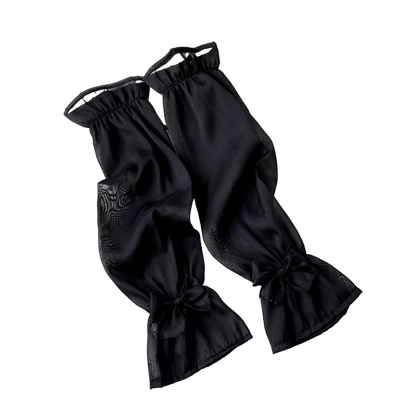 Pofluany Women's Black Sheer Mesh Arm Sleeve Tulle Lace Long Fingerless Gloves Uv Protection Ice Silk Bowknot Sunscreen Sleeves For Party Outdoor Activities