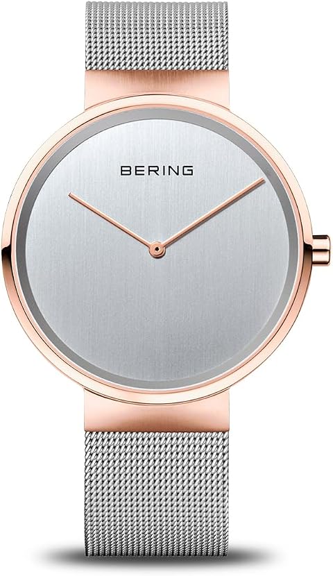 Bering 14539 Reloj de Cuarzo Unisex con Caja de Acero Inoxidable de 39 mm y Esfera, Correa milanesa, Cristal de Zafiro y Resistencia al Agua de 5 ATM