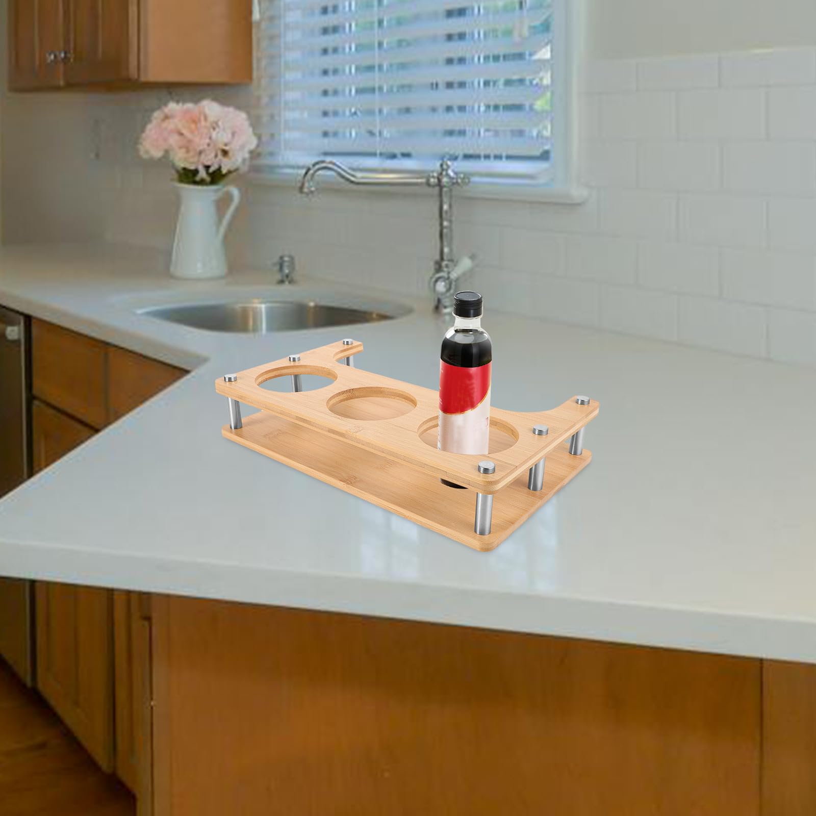 INOOMP Scaffale Porta Spezie in Legno Beige per Cucina Design Salvaspazio e Uso Versatile, Organizer Multifunzione per Olio, Sale e Aceto per Casa