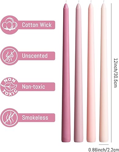 Miniatura 4 de Viyffo - Velas cónicas de 12 pulgadas rosa con un toque púrpura, juego de 4, sin aroma, inodoras, largas y altas, para candelabros, velas cónicas