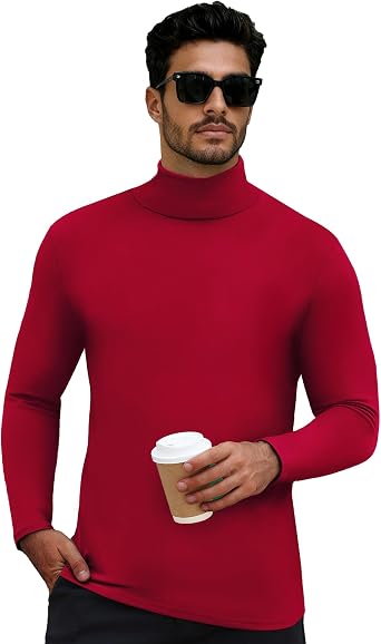 Mens Thermal Turtleneck Basic Layer Lightweight Pullover Sweater Long Sleeve Fleece Lined Athletic Warm Undershirt
