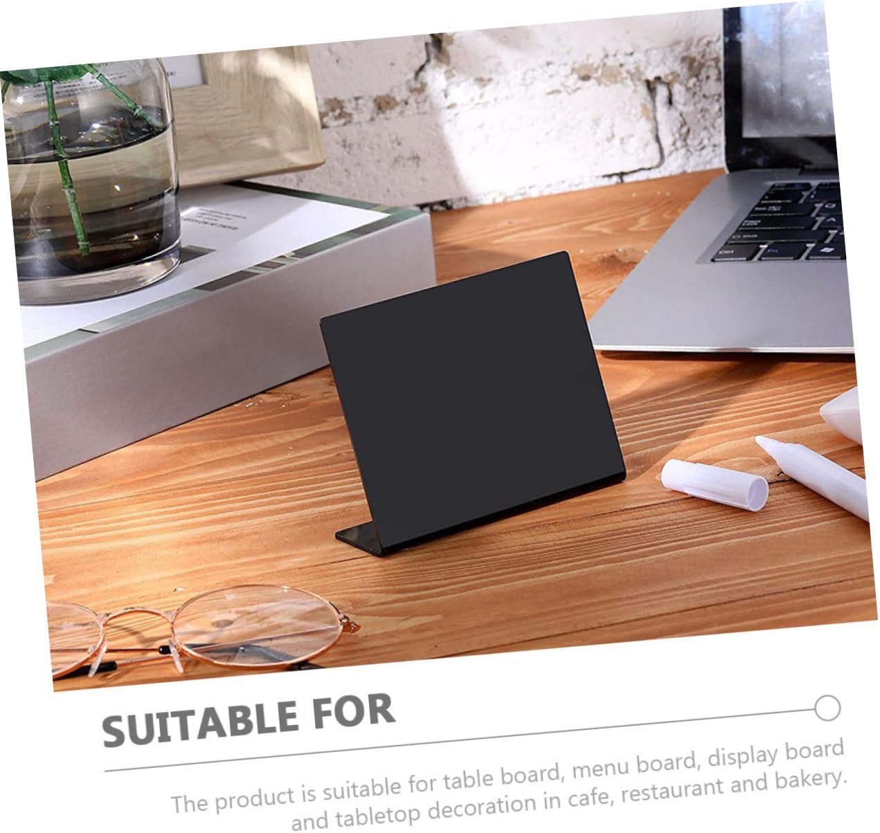 Milisten Desktop Mini Chalkboard Writing Board, Black Acrylic Memo Blackboard with Stand, 12pcs with 1 Chalk Pen, Wedding Party Tabletop Message Sign for Home and Office Decor