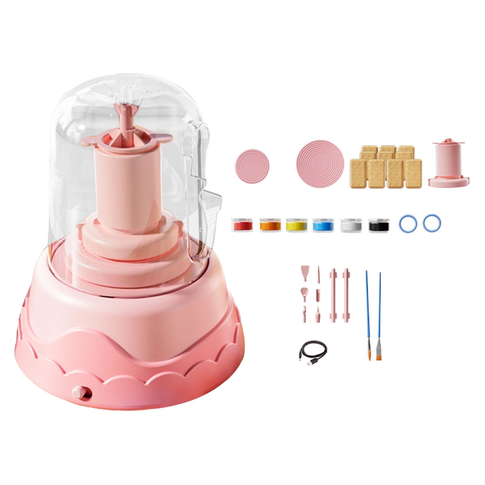 Tour de Potier Électrique pour Enfants Débutants Kit Créatif Poterie Argile Outils Peinture Sculpture Conception Portable Manipulation Confortable Ada, Rose